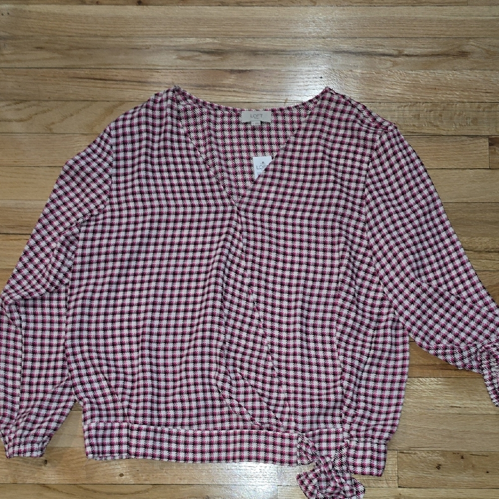 LOFT FUSCIA, BLACK  and White Checkered Blouse